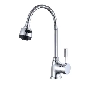 Moderne Chrome Kitchen Sink Kraan Enkele Hendel Lange Hals Uitloop Koud Hot Mengkraan