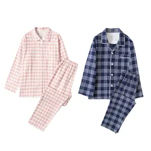 DEBELA luxury long sleeve night gown cotton pajama Checkered homewear sleepwear women cotton