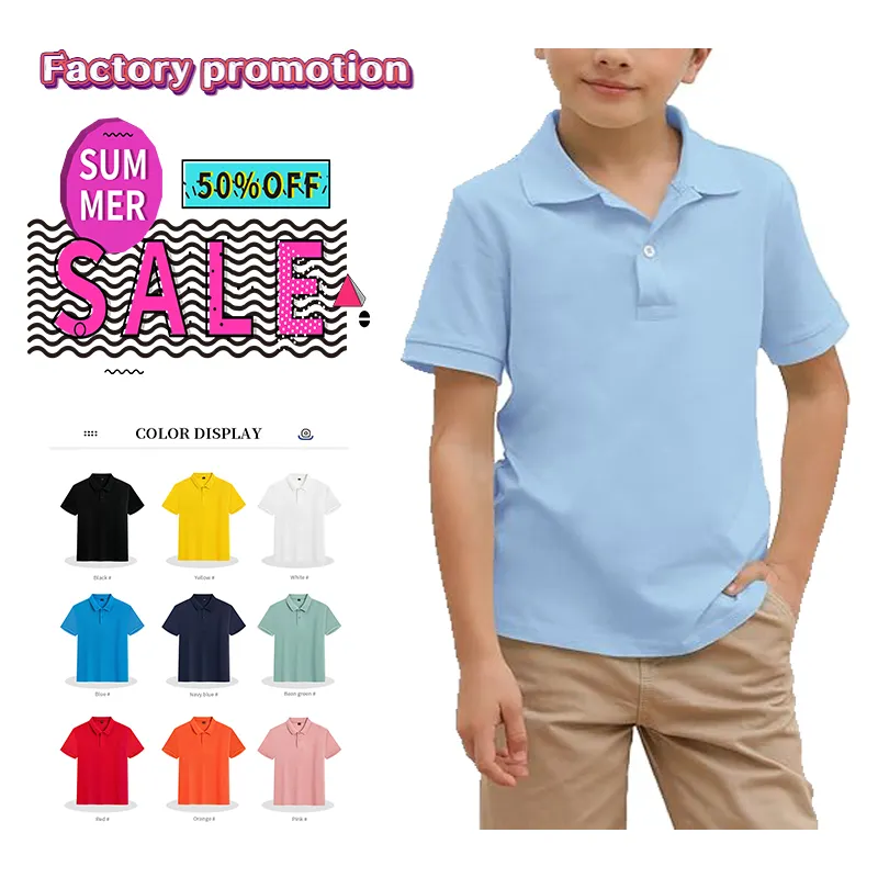 Promotie Verkoop 100% Katoen Beste Kwaliteit Custom Logo Blanco Kinderen Poloshirts Voor Jongens Polo T Shirt