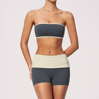 Ensemble de yoga court 2 pièces |   Ensemble soutien-gorge bandeau et short color block sans bretelles |   Tenues de sport cousues pour femmes