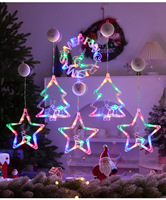 Nouveau modèle 2026 en gros, vente chaude, décoration de Noël, vitrine, lumières LED cinq étoiles à ventouse