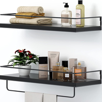 Étagères murales flottantes modernes minimalistes noir mat avec barre porte-serviettes, étagère de salle de bain, support à épices de cuisine, organisateur de rangement