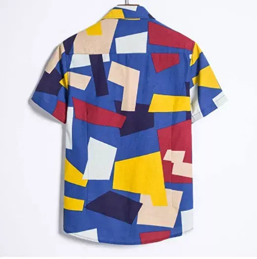 2022 Newest Popular Hawaiian Casual Button Up Regular Fit Print Linen Shirts For Men