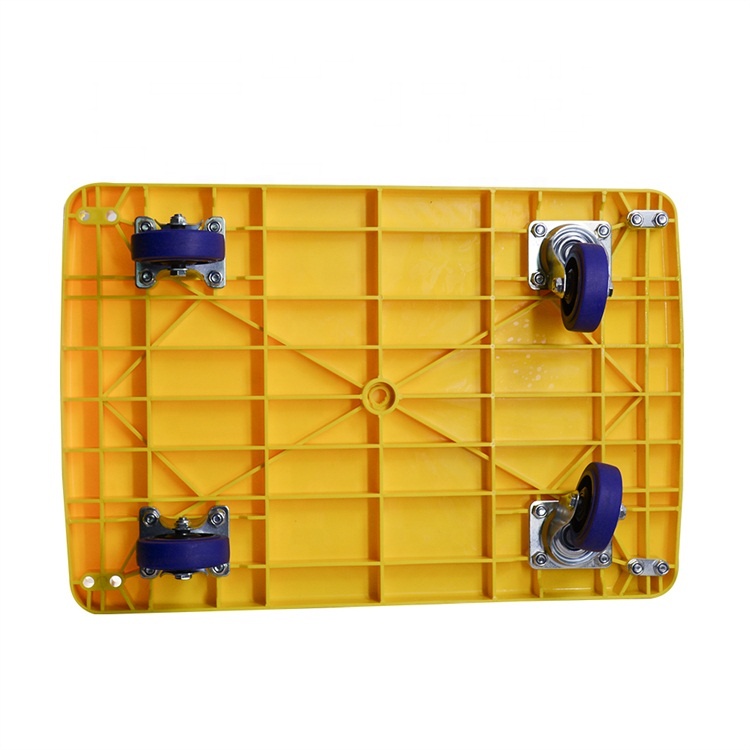 OEM Customizable MS Easy Folding Flatbed Hand Cart Yellow Industrial Four-wheel Folding Platform Trolley Trucks