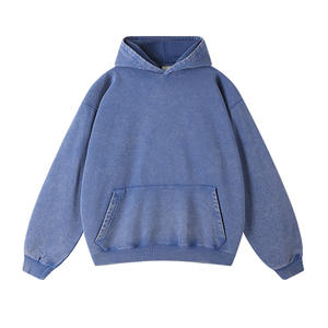 Suéter con capucha de algodón pesado americano lavado Vintage de 420gsm suéter de hombre Hip Hop suelto Retro lavado - Product Image 5