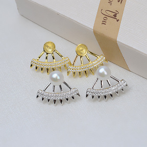 Boucle d'oreille en argent S925, 5-6 perles, accessoires de bijouterie DIY, plateau vide pour boucles d'oreilles personnalisées pour femmes, semi-finies, incrustation 1053 - Product Image 1