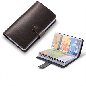 Porte-cartes de visite, d'identité et de permis de conduire en cuir véritable, couleur unie, grande capacité, multi-positions, pour homme - Product Image 1