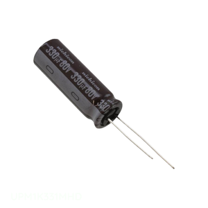 Condensador de canal del fabricante CAP ALUM 330uF 20% 80V RADIAL TH UPM1K331MHD de montaje a través de orificio 330 uF - Product Image 1