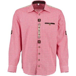 Men's Casual Long Sleeve Check Slim Fit Bavarian Dress <b>Shirts</b> <b>Red</b>&White Lederhosen Custom Winter Lederhosen For Men - Product Image 1