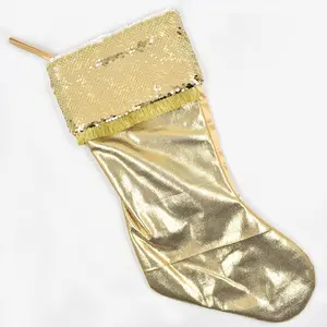 2023 Wholesale 20Inch Shinmy Silk Holiday Gift Cotton Christmas Stockings With Thick Fur Trim