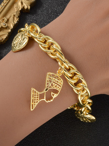 embossed egyptian queen heart charm chunky <b>copper</b> shiny personnalisé women fashion daily wholesale 18k gold plated <b>bracelet</b> - Product Image 1