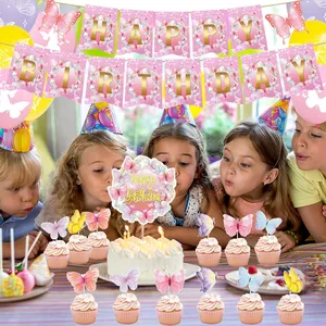 तितली जन्मदिन की पार्टी सजावट के लिए लड़कियों शामिल तितली जन्मदिन मुबारक बैनर लेटेक्स तितली गुब्बारे केक शीर्ष A3105