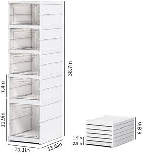 No Assembly <b>Shoe</b> Organizer <b>Rack</b> All-in-one <b>Foldable</b> Stackable Clear Plastic <b>Shoe</b> Storage Box Boots Sneaker Container Bins Holder - Product Image 2