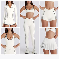 Ensemble de yoga 6 pièces grande taille pour femme avec veste zippée à passepoil contrastant, soutien-gorge de sport, jupe plissée et short – Tenue d'entraînement en gros