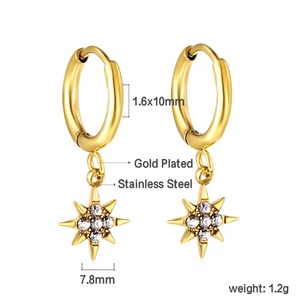 INS ต่างหูสแตนเลสที่นิยมต่างหูเพชรดาวผีเสื้อเพทายเงางามจี้ต่างหูห่วง - Product Image 2