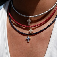 Collier croix en strass avec cordon en cuir tressé, pendentif superposé coloré, bijoux pour femme, cadeau mode gothique