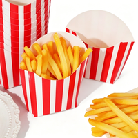 Boîte à frites personnalisée avec logo, en papier, haut et bas, luxe, deux pièces, rayée, jetable, pour emballage de restauration rapide