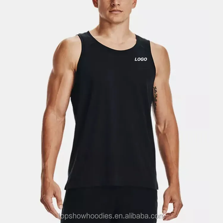 OEM Custom Lightweight Polyester Blank Muscle Bodybuilding Sports Fitness Gym Running Singlet para homens