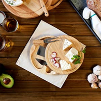 Vaisselle ronde durable en bois de bambou personnalisée petite charcuterie à rotation d'acacia mini planche à fromage et ensemble de couteaux