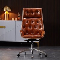 Chaise de bureau ergonomique en cuir pleine fleur, dossier haut, base en alliage d'aluminium, roulettes silencieuses en PU, design moderne et luxueux, pivotante