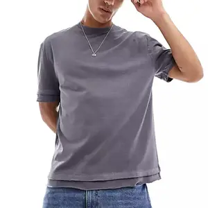 공장 사용자 정의 더블 레이어 100% 면 300 gsm 헤비급 산 세척 티셔츠 남성용