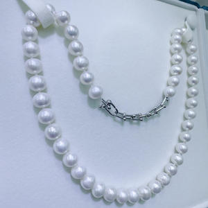 Collier de perles de Zhuji Danshui, grandes perles de 7 à 10 mm, presque parfaites, argent pur avec boucle en fer à cheval réglable - Product Image 3