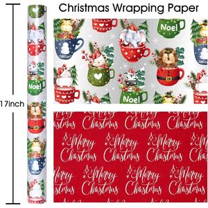 Flyhill Reversible Wrapping Paper Roll 17 Inch X 33 Feet Silver Mug With Animals Red Merry Christmas Design - Product Image 3