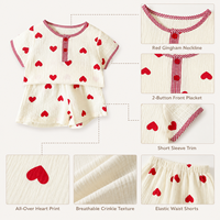 Ensemble 2 pièces short en gaze froissée à imprimé cœurs en coton pour bébés filles – Tenue douce été-automne pour tout-petits