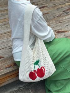 Sac fourre-tout léger pour femme, style coré<span class=keywords><strong>en</strong></span>, <span class=keywords><strong>en</strong></span> crochet, motif cerise, ouvert et portable, idéal pour l'hiver, le printemps, l'été et l'<span class=keywords><strong>automne</strong></span> - Product Image 5