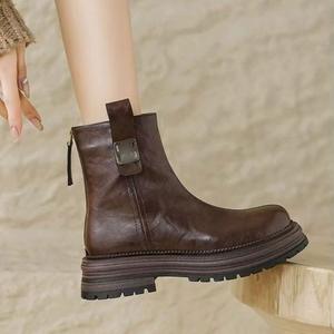 Botas de Tobillo Balmoral de Cuero para Hombre, Textura Lijada a Mano, Estilo Amish, Algodón, Resistentes al Agua, Antideslizantes - Product Image 3