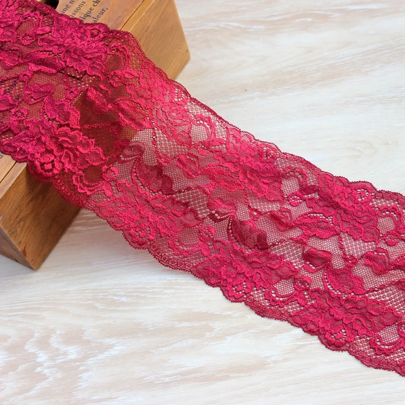 Zeal 14.5cm Wide Rose Red Stretch Spandex Lace Trimmings French Style Ribbon Embroidery Decoration for Women's Lingerie