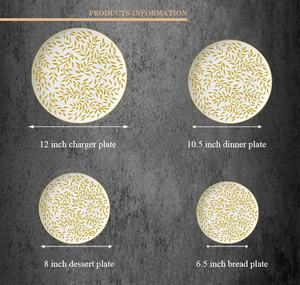 Patrón de hoja de oro Vajilla DE BODA Plato Cargador de cerámica Plato Hueso China Juego de cena de porcelana de lujo - Product Image 4