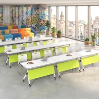 Table de formation moderne à plateau rabattable avec roulettes et panneau de protection, table de conférence mobile et pliable pour bureau et école