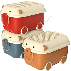 Boîte de rangement pour jouets d'enfants en forme de cochon mignon, en plastique, avec couvercle et poignée, vente en gros - Product Image 1