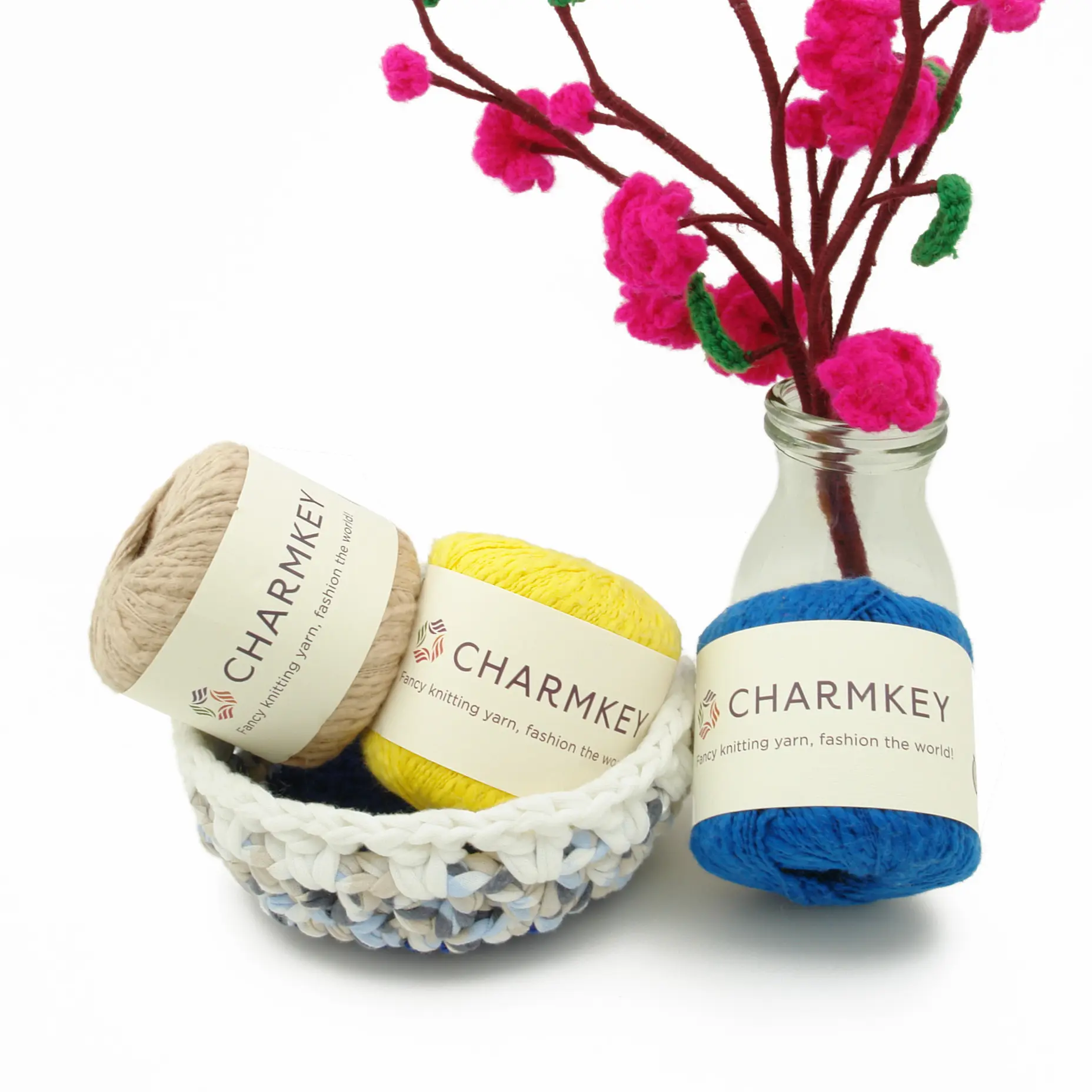 Charmkey en gros pas cher prix inégale fantaisie pure 100% coton fil de dinde pour crochet textile échantillon gratuit
