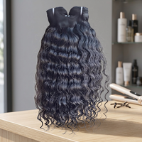 Rambut Manusia Bergelombang Water Wave 14 Inch Remy India Hitam Alami Ekstensi Double Weft Double Drawn Bebas Bahan Kimia