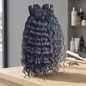 Extensions de cheveux humains ondulés Water Wave, 14 pouces, Remy, cheveux indiens, noir naturel, double trame, double tirage - Product Image 3