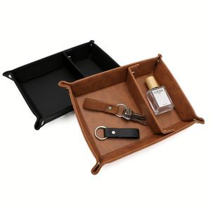 Modern Pu Leather Multifunction Storage Valet Serving <b>Tray</b> Watch Phone Keys Sunglasses <b>Small</b> Accessories Organizer - Product Image 1