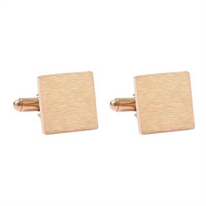 Boutons de manchette carrés en acier inoxydable plaqué or personnalisés en gros pour hommes - Cadeau de mariage - Product Image 4