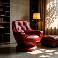 Fauteuil club pivotant de style mid-century moderne en cuir bordeaux capitonné avec base sur piétement pour salon ou bureau