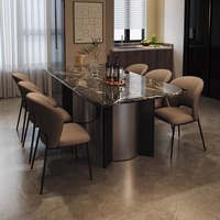 Table à manger en marbre italien de luxe avec chaises haut de gamme, pieds en métal, mobilier moderne et simple pour la maison, salles à manger ou bars