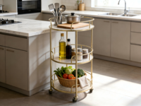 Étagère moderne en travertin à 3 niveaux cadre métallique usage quotidien pour la maison bar appartement salon salle à manger hôtel chariot chariot pour la cuisine