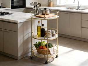 Estante moderno de travertino de 3 niveles, marco de Metal para uso diario para <span class=keywords><strong>el</strong></span> hogar, <span class=keywords><strong>Bar</strong></span>, apartamento, sala de estar, comedor, carrito de Hotel para Cocina - Product Image 1