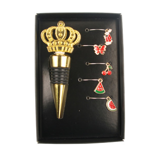 Valentine's Day <b>Wine</b> Stopper Kit With Fruit Glass Charms Heart Shape Zinc Alloy Party <b>Gift</b> <b>Set</b> - Product Image 3