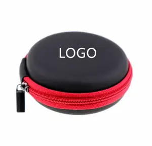 Fábrica personalizado logotipo circular zíper vermelho auscultador dados cabo armazenamento caixa