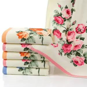 Wholesale 100% Cotton Towel Printed Flower Absorbent Facial Towel Face Towel 32 Strands Cut Velvet Sport Customized Woven 300gsm