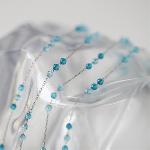 Colliers longs à pampilles en acier inoxydable avec pendentif coquillage et cristal bleu pour femmes, vente en gros - Product Image 3