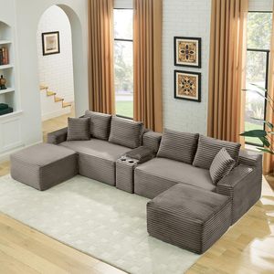 Modern U-shape Vacuum Pack <strong>Sofa</strong> Brown <strong>Cord</strong> Cover Compressed <strong>Sofa</strong> From China - Product Image 1
