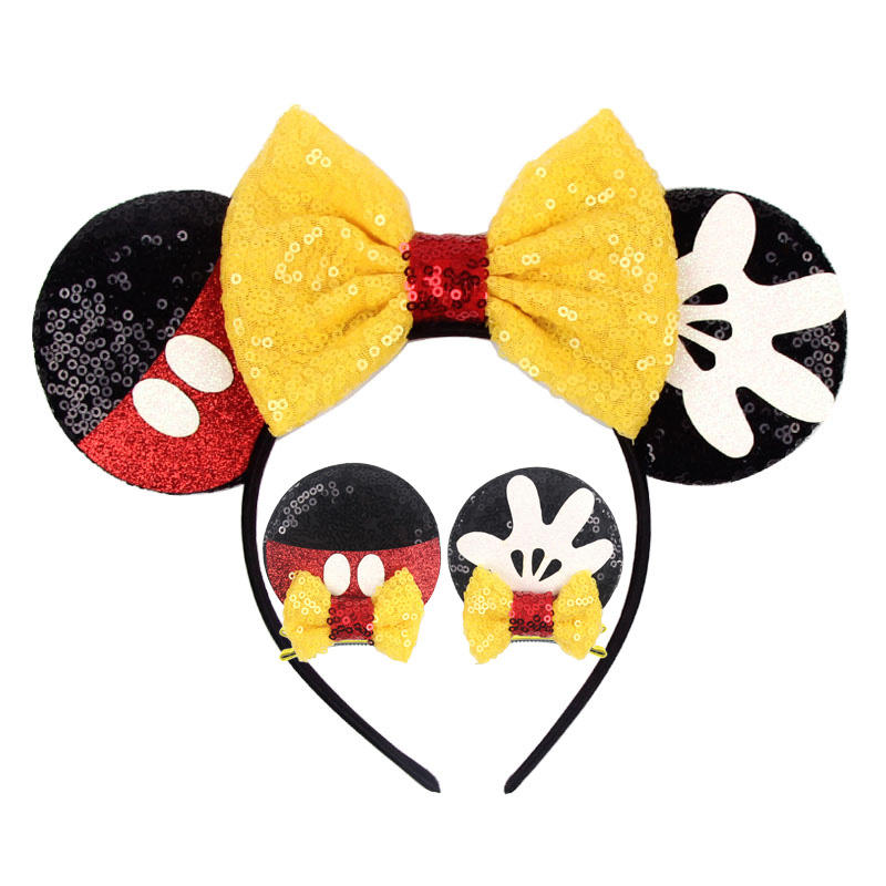 2026 New Animal Paradise Plastic Sequin Glitter Mouse Ear Children's Set Headband with Custom Bow Hair Accessory