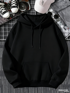Sweat à capuche unisexe pour adultes, vente en gros depuis l'entrepôt américain, personnalisable, en coton et polyester mélangés, avec logo photo personnalisé, noir - Product Image 3